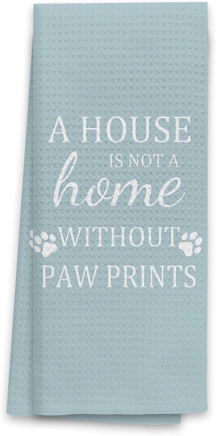 TNUW Dog Kitchen Towels 16″×24″, Dog Decorations for The Home,A House is Not A Home Without Paw Prints Soft and Absorbent Kitchen Tea Towel Dish Towels Hand Towels, Dog Lovers Gifts for Women(Blue 1)