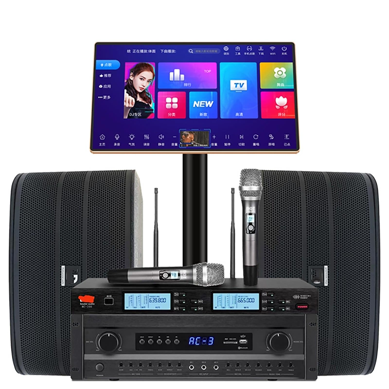 19 Zoll Smart Karaoke Machine, Outdoor Ktv Sound-Set Mit 2 10-Zoll-Lautsprecher Und 2 Professionelle Mikrofone, Bibliothek Von 1,1 Millionen Songs, Multi-Sprachen-Unterstützung Für Outdoor-Party