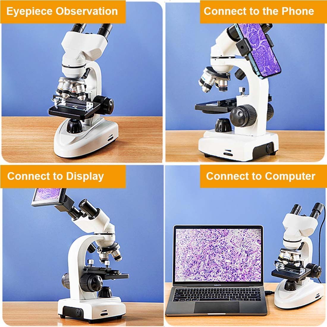 Microscopios Binoculares,Microscopios Biológicos Compuestos 40X-5000X,Microscopio con Juego De Portaobjetos De Microscopio,Microscopios Biológicos para Niños,Estudiantes,Adultos,70000X