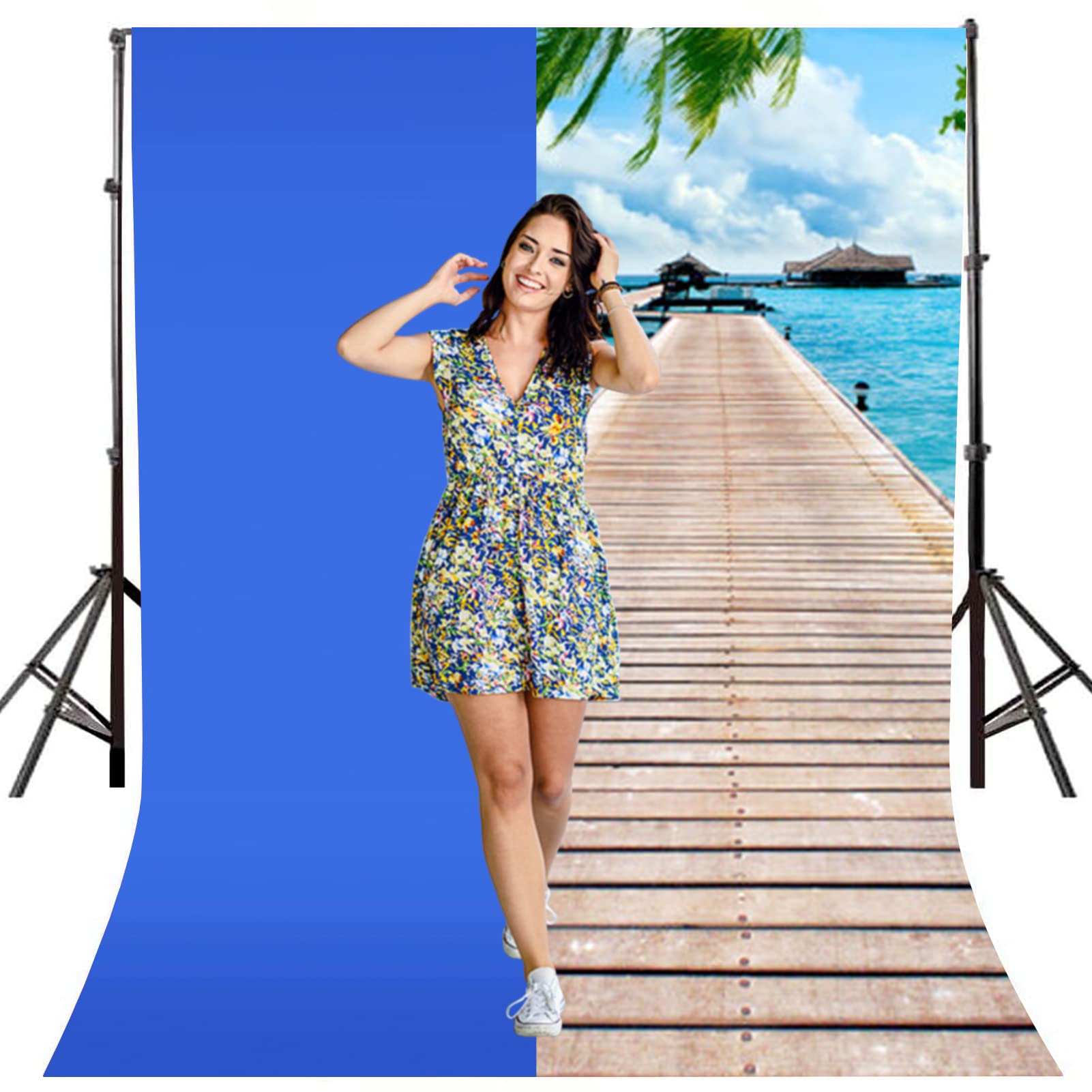 Fondo de Fotográfico Estudio, 3 x 2M Backdrop para Fotografía Pantalla 100% Poliéster Fondo Antiarrugas,Lavable con 4 Pinzas de Estudio y 4 Pinzas de Fondo, Azul