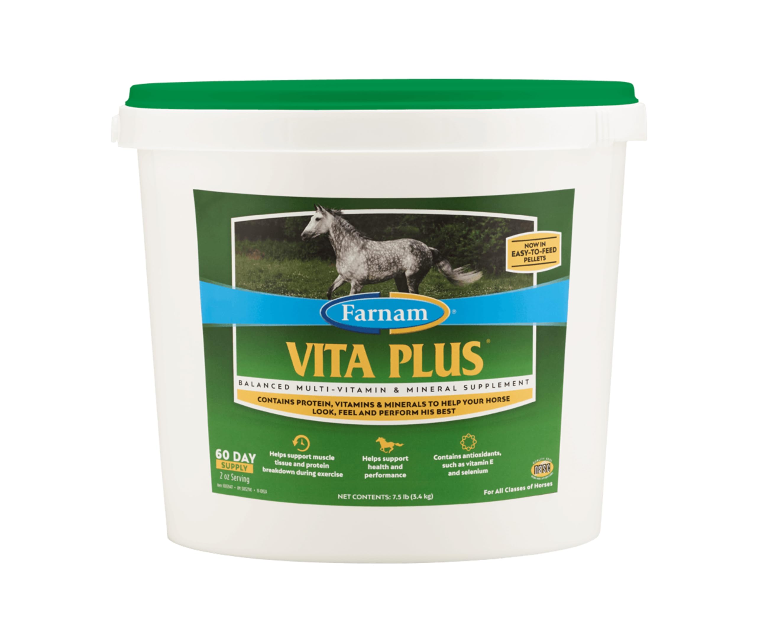 Farnam Vita Plus Balanced Multi-Vitamin & Mineral horse Supplement, Provides balanced nutrition to support overall health and performance, 7.5 pounds, 60 day supply