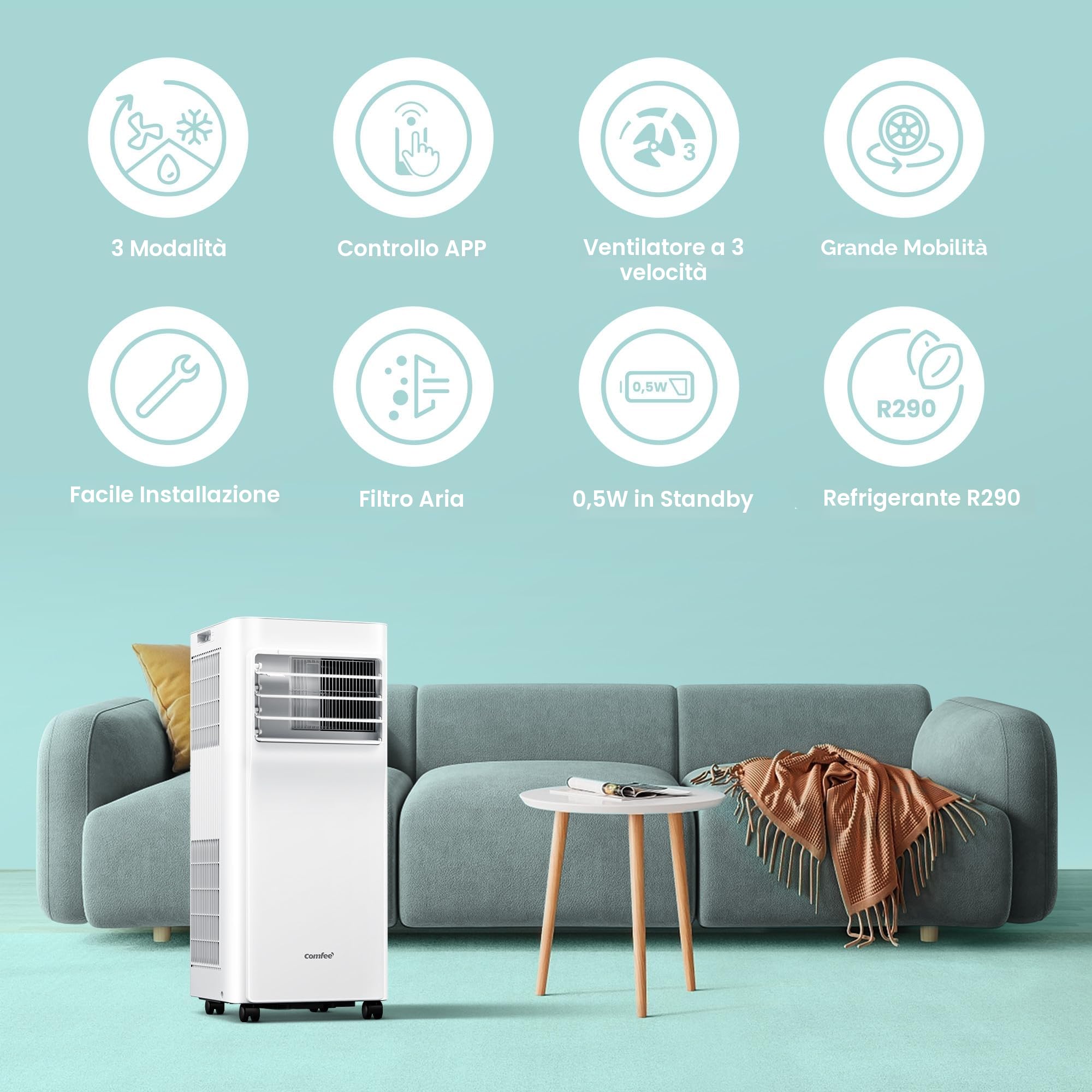 COMFEE' IGLOO MPPA 09CRN7 Condizionatore Portatile 9000 BTU/H, Breezy Cool Pro 2.6, Controllo WiFi, 3-in-1,Raffreddamento, Deumidificazione, 24H Timer (Ricondizionato)