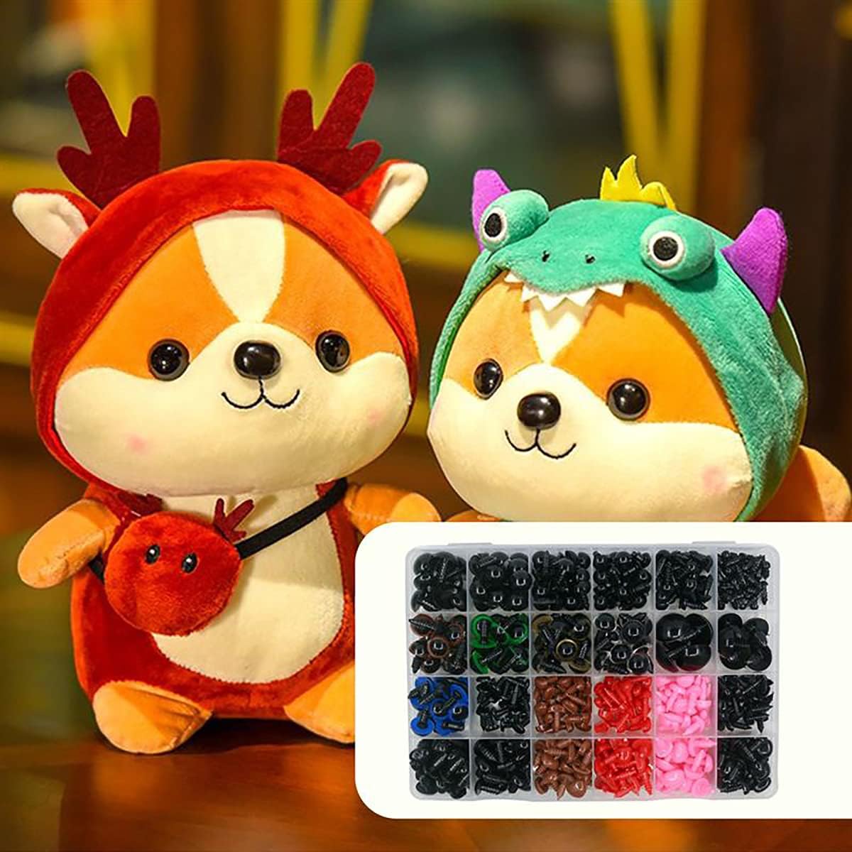 Queenbox 566Pcs Assorted Safety Eyes & Noses, Craft Making Animal Screw Eyes for Amigurumi, Crochet, Stuffed, Plush Bear