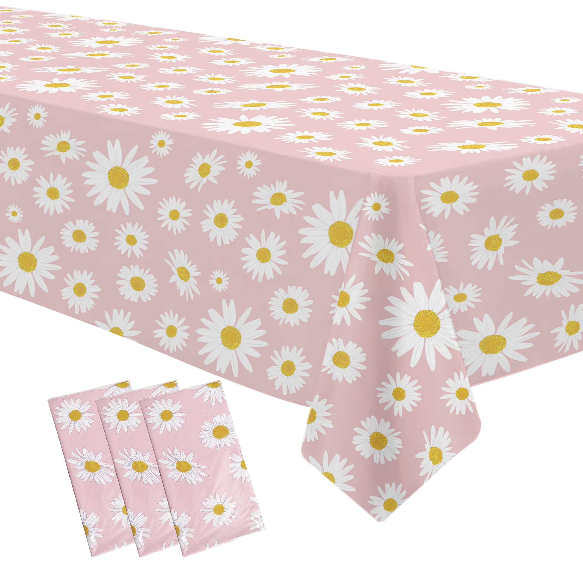 Xigejob Daisy Party Tablecloth Decorations for Baby Shower Wedding Bridal, Disposable Groovy Theme Daisy Flower Birthday Party Supplies Table Cover,