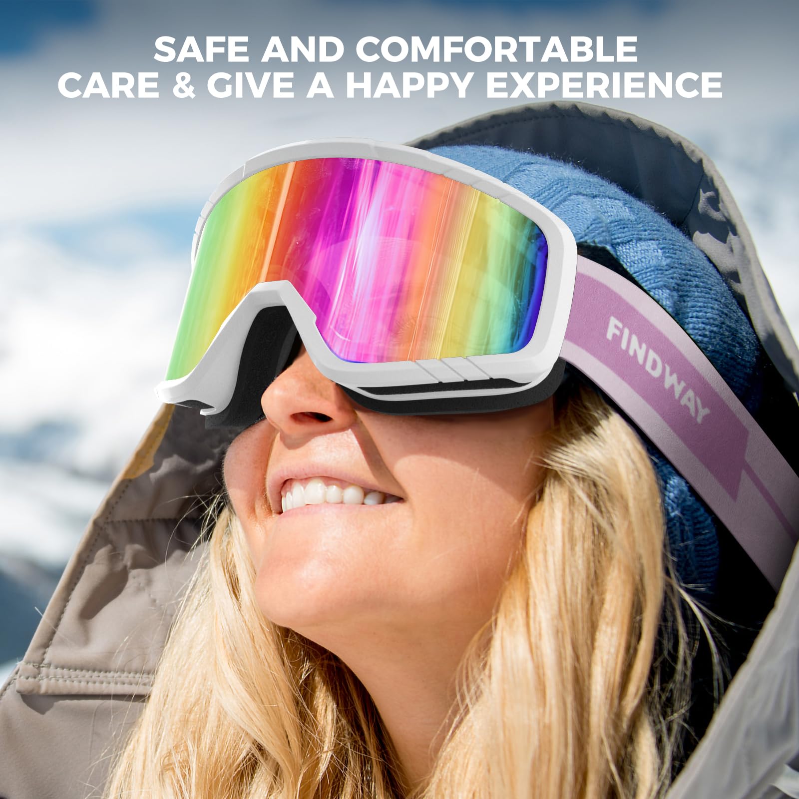 Findway Maschera da Sci, Occhiali da Sci per Uomo Donna Teenager OTG Maschere Sci, 100% Anti-UV Maschera Sci, Anti Nebbia, Adatto a Snowboard, Motocross e Altri Sport Invernali