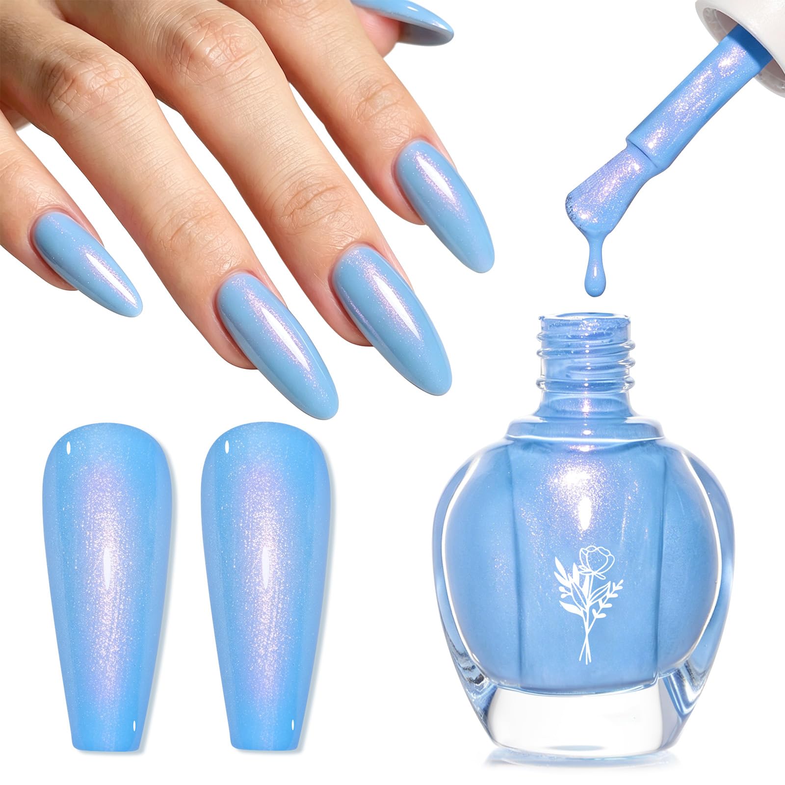 COSMOO Quick Dry Nail Polish, Sky Blue Pearl Nail Lacquer,Celestial Blue Natural Long Lasting, Opaque, Professional for DIY Manicure and Pedicure at Home