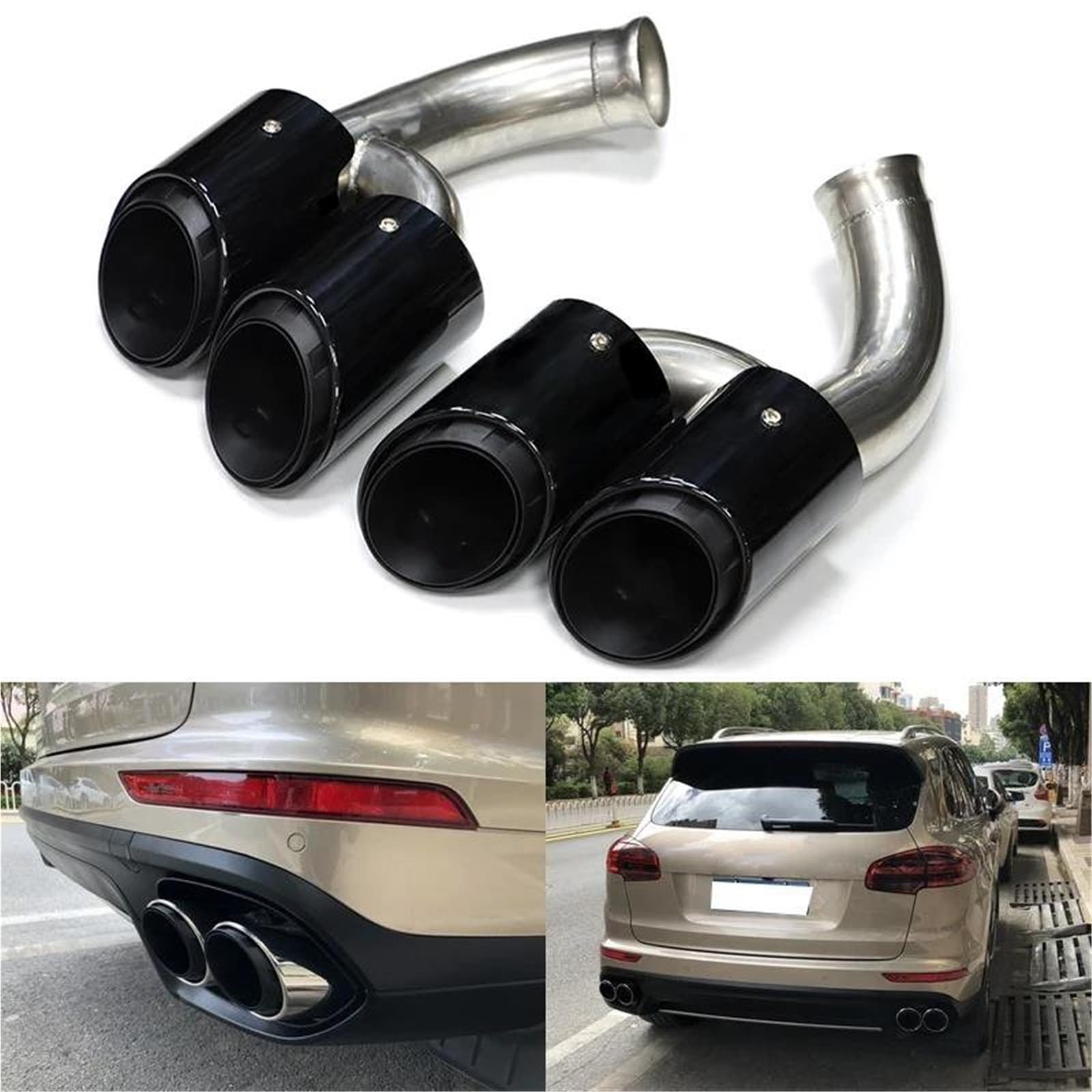 Dla Porsche Dla Cayenne 2015 2016 2017 Quad Stal Nierdzewna Końcówka Wydechu Samochodowego Rura Wydechowa Końcówka Tłumika Układ Wydechowy Dysza(Silver)