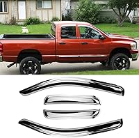 Deebior 94623Y Chrome Window Visors for 02-08 Dodge Ram 1500 Quad Cab - 4pc Outside Mount Wind Deflectors Rain Guards