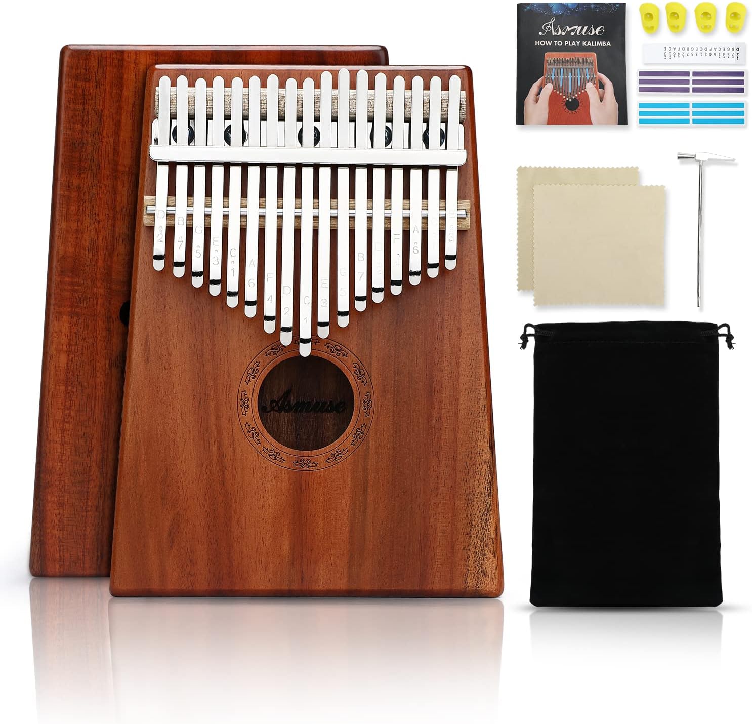 Asmuse Kalimba 17 Keys Thumb Piano Professional Solid Wood KOA Marimbas with 13 Accessories Contains Songbook Carrying Bag Tuning Hammer Thumb Picks Cleaning Cloth