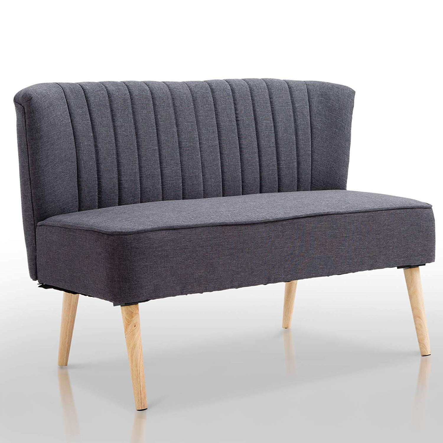 HOMCOM Modern Linen Double Seat Sofa w/Wood Frame Foam Padding Breathable Comfortable Compact Couch Home Office Dark Grey — image 1