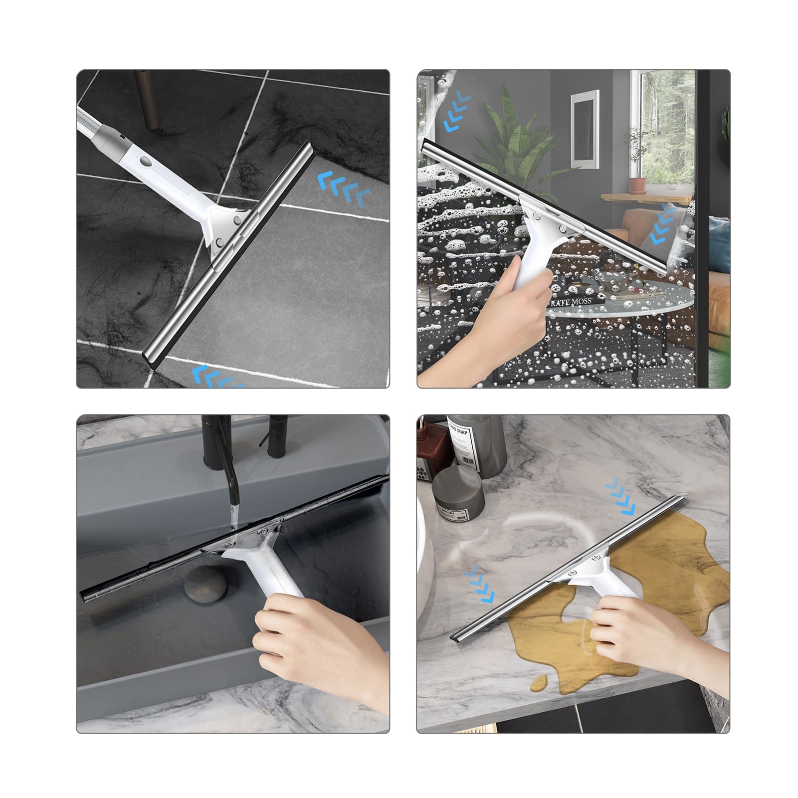 Limpiacristales Telescópico,Limpiador de Ventanas con aleación de Aluminio telescópico Mango,rascadora 25cm,paños de Microfibra,para Vidrio, Ducha Espejo (150cm)