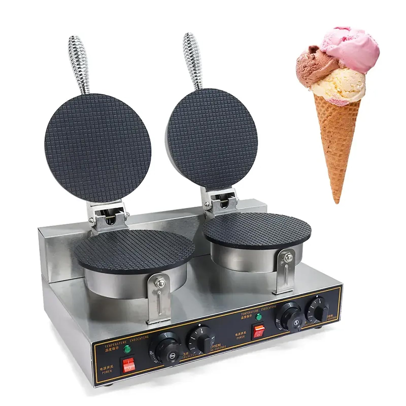 YNIYUJKL Electric Egg Roll Bowl Machine, Ice Cream Cone Waffle Maker With Non-Stick Coated Baking Pan, Adjustable 50-300° Temperature And 0-5Min Timing, 360° Even Heating,Crispy Textur,2 heads