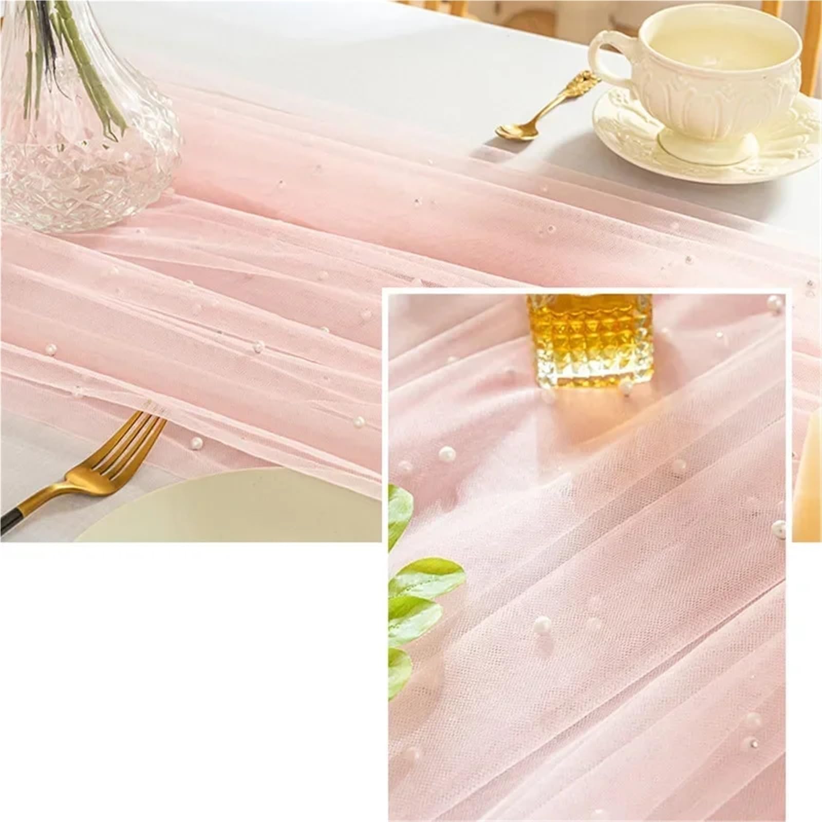 Chemin de Table à Fleurs, Lot de 2 nappes en Gaze Voile Rose Plusieurs Tailles(40X300CM)
