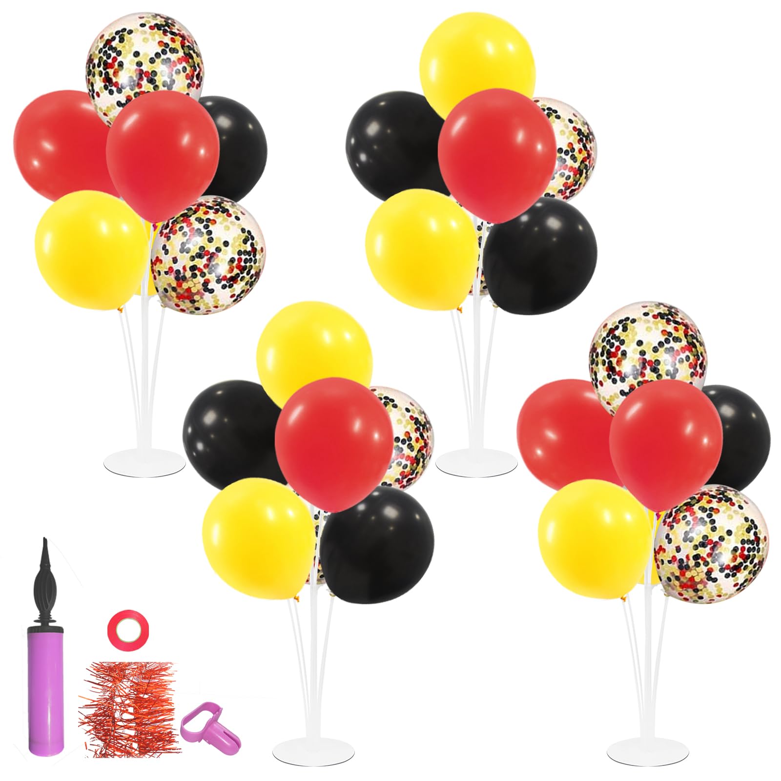 ZJDHPTY Mouse Birthday Decorations,4Set Red Yellow Black Balloon Stand Kit
