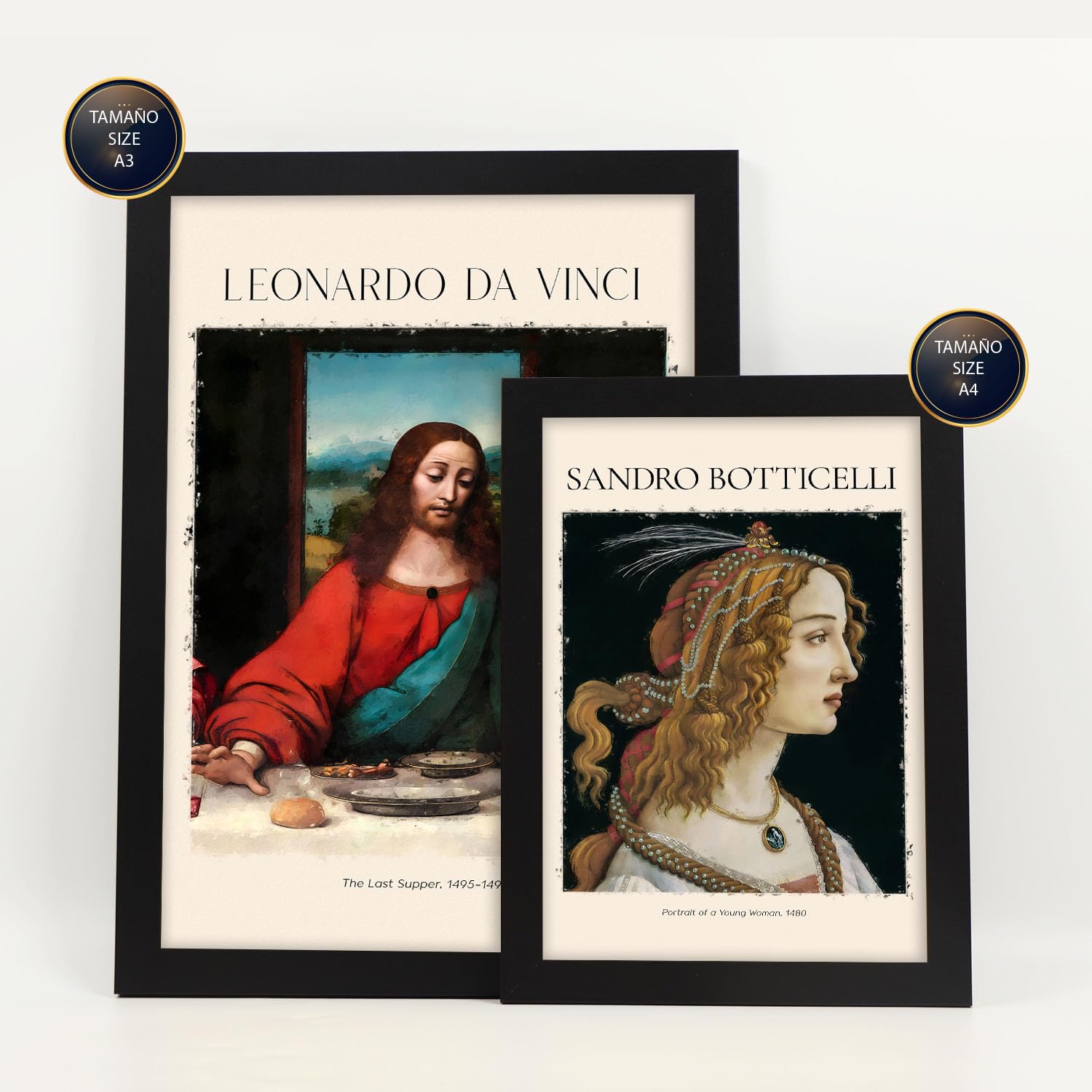Nacnic Set di 12 stampe d'arte esclusive: capolavori di Botticelli e Da Vinci | Collezione di famosi pittori | Cornici nere | Formati A3 e A4 Poster d'arte per decorare le pareti