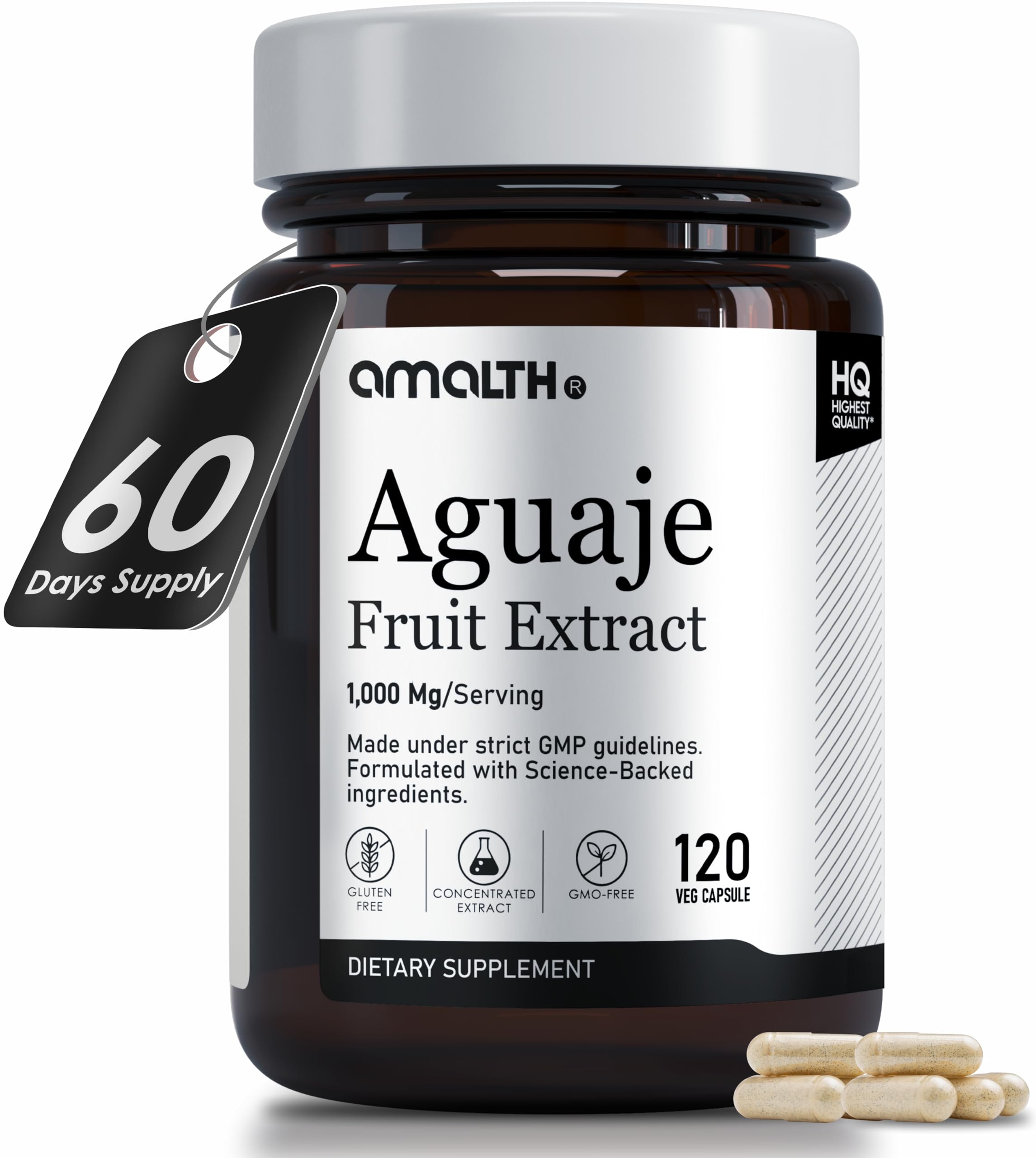 Amalth Aguaje Curves Capsule for Women 1000 mg- Extra Strength from Peru Natural Supplements- 120 Capsules Non- GMO Premium Quality Pills