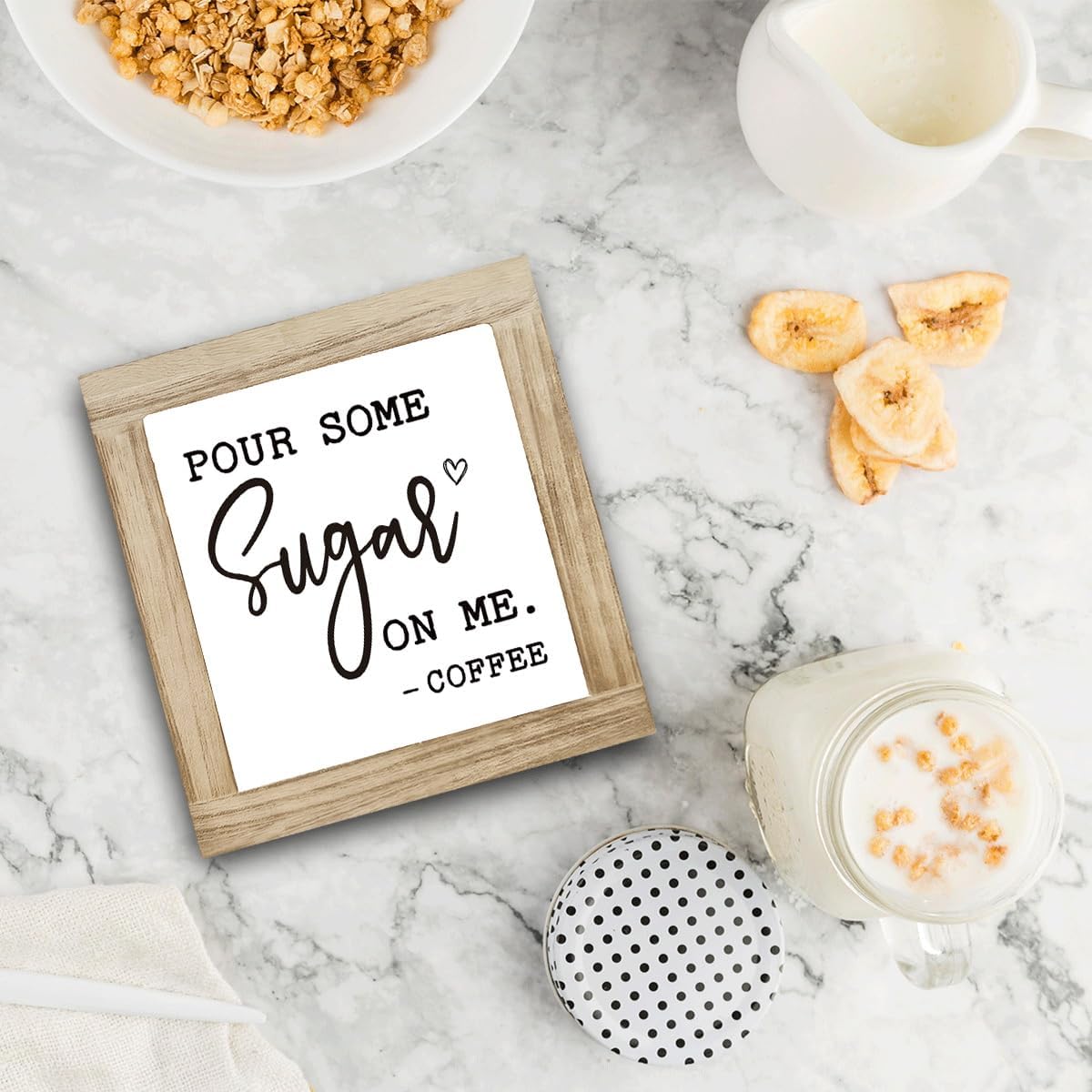 Coffee Wooden Sign Desk Decor, Pour Some Sugar On Me Sign, Wooden Block Plaque for Wall Tabletop Desk Decoration, Nice Decorations for Cafe Home 5.9X5.9X0.7inches image 3