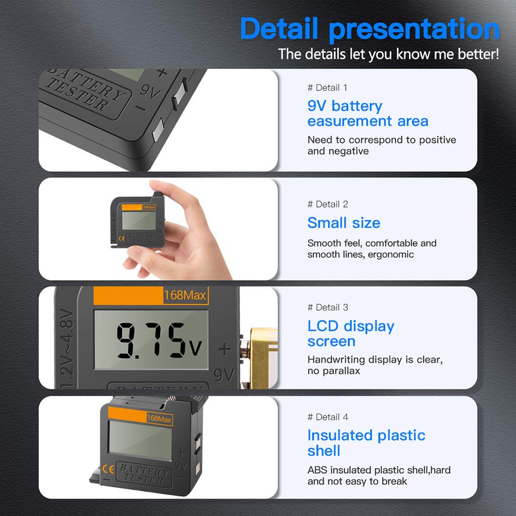 Digital Lithium Battery Capacity Tester Practical 168Max Tester Checkered Load Analyzer Display Check AA Button Cell Battery Tester