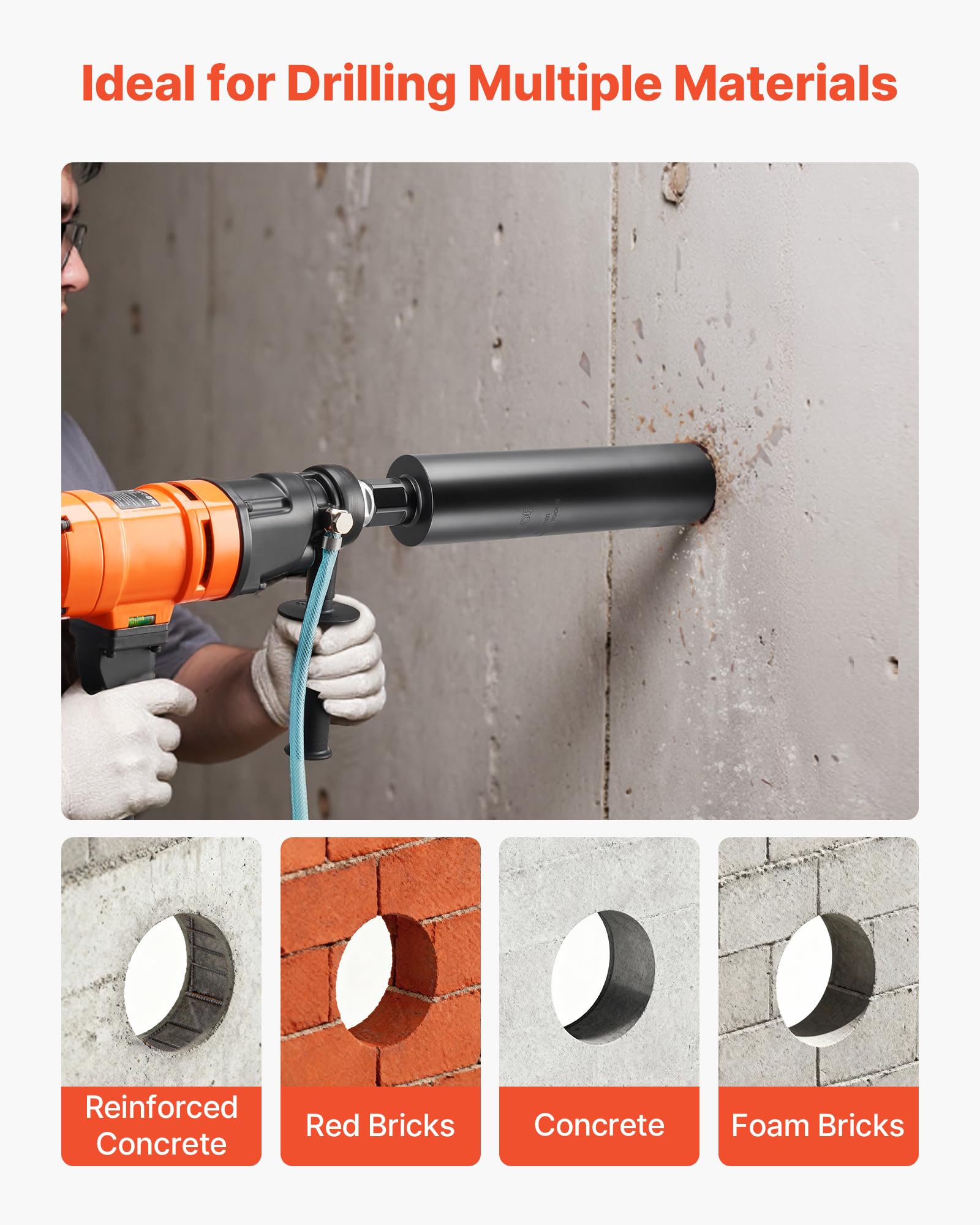 VEVOR Foret Diamant pour Carotteuse, Couronne de Carottage Humide Diamètre 89 mm et Profondeur de Perçage 356 mm, Trépan avec Filetage Intérieur 1-1/4 po-7 32 mm-7, pour Béton Armé Maçonnerie