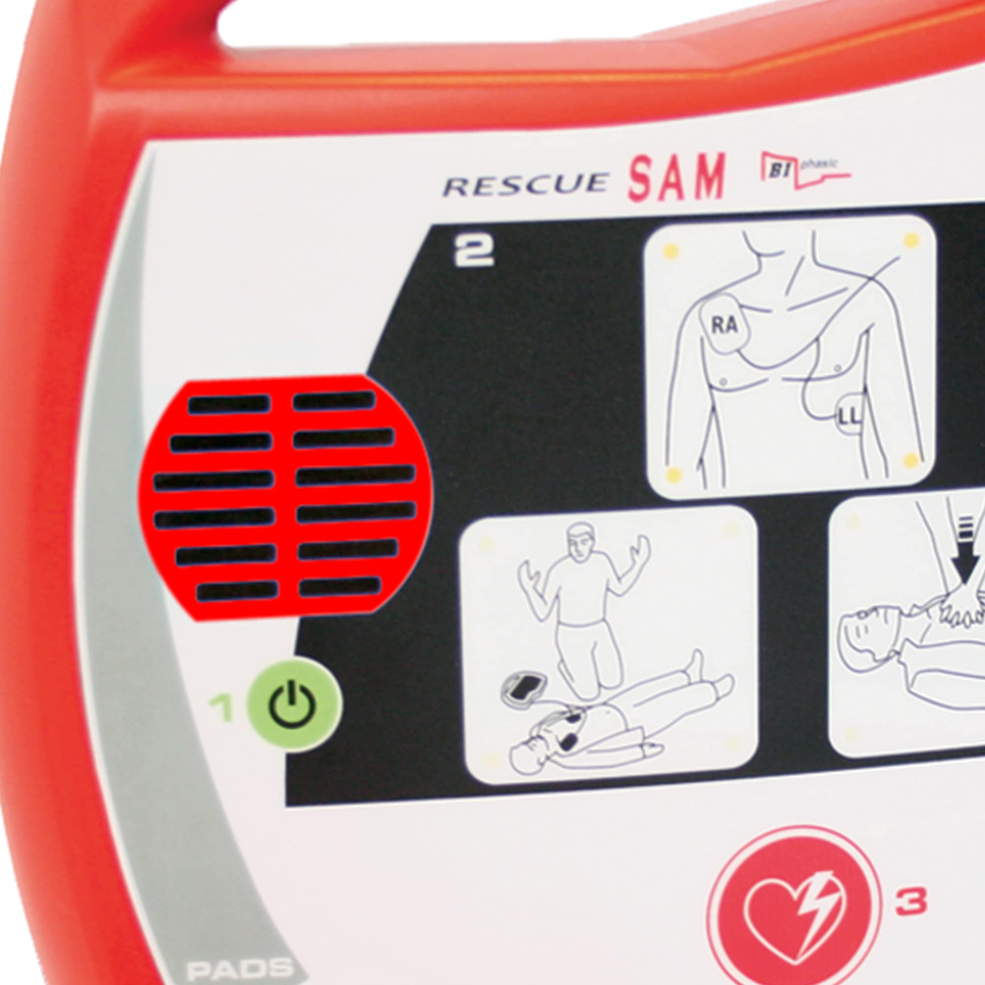 DESA Rescue Sam - Desfibrilador externo semiautomático para uso público por personas sin experiencia; proporciona instrucciones vocales en español, 33430