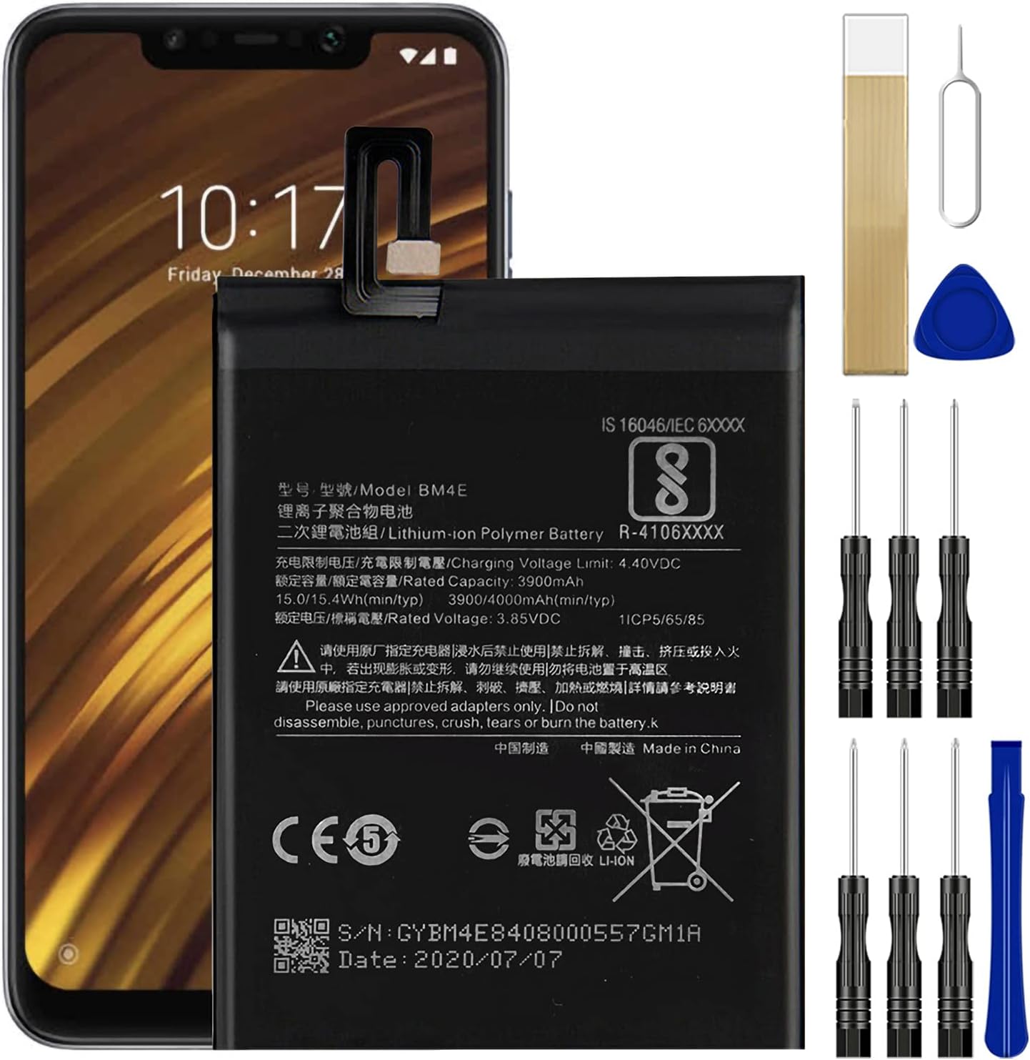 Replacement Battery BM4E [Upgraded] for Xiaomi Pocophone F1 Battery Free Adhesive Tool