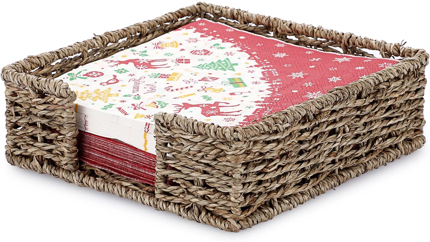 BTSKY Natural Seagrass Square Napkin Holder Woven Wicker Tissue