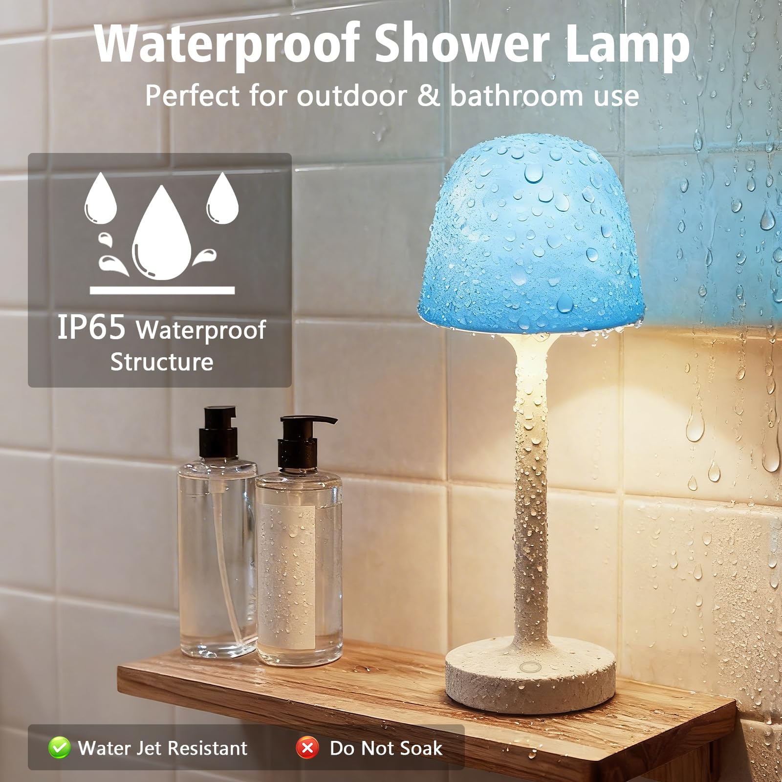 Waterproof Spa-Like Shower Lamp,16 Color Ocean Wave Projector Night Light for Inside Shower,Rechargeable Shower Light with Touch & Remote Control for Room Decor,Gifts for Women, Couples - 2