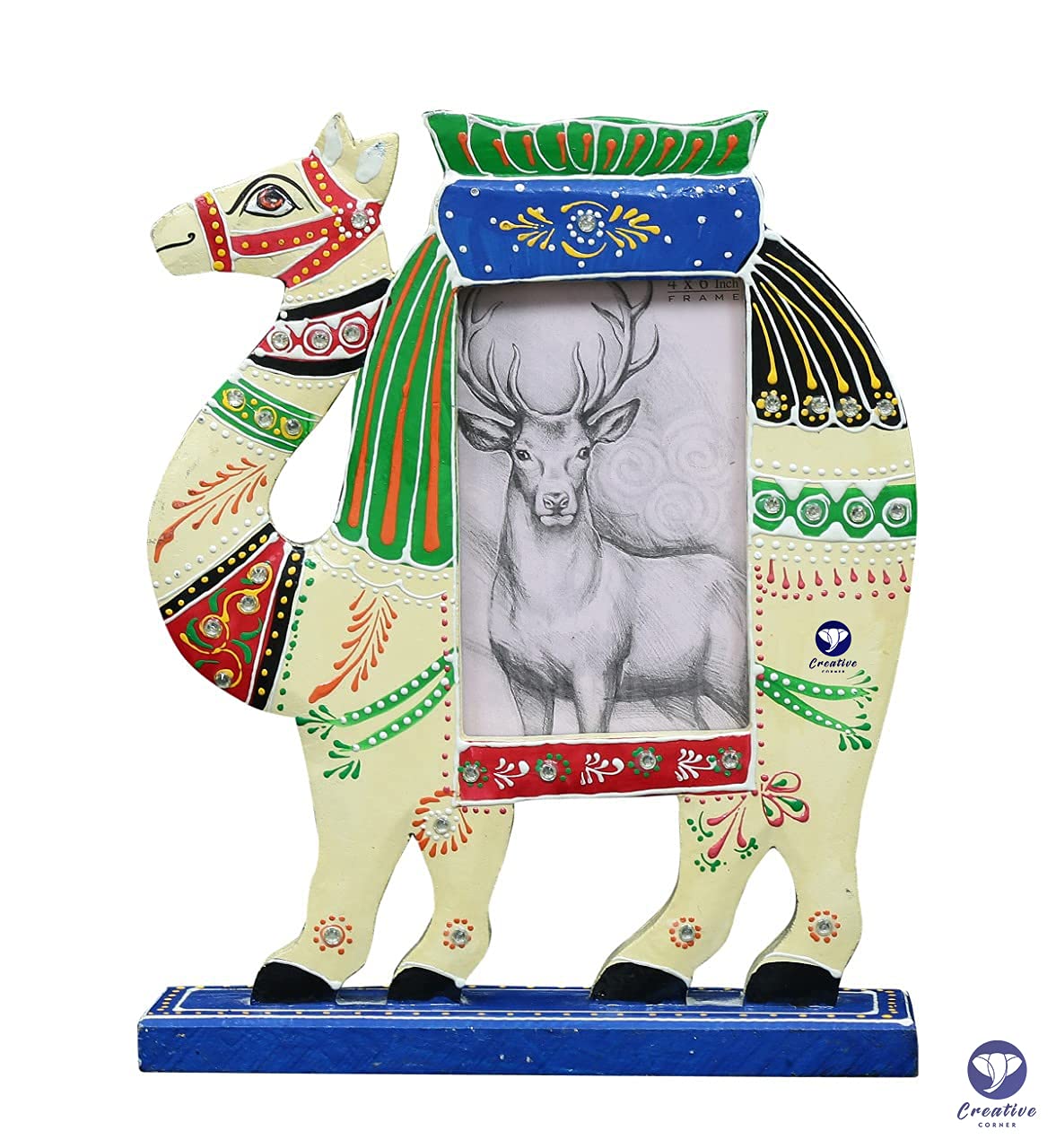 Creative Corner™ Wooden Handcrafted Photo Frame Stand Camel Design Home Office Decor Table Desk Gift Items 4x6 Photo Frame (Orange)