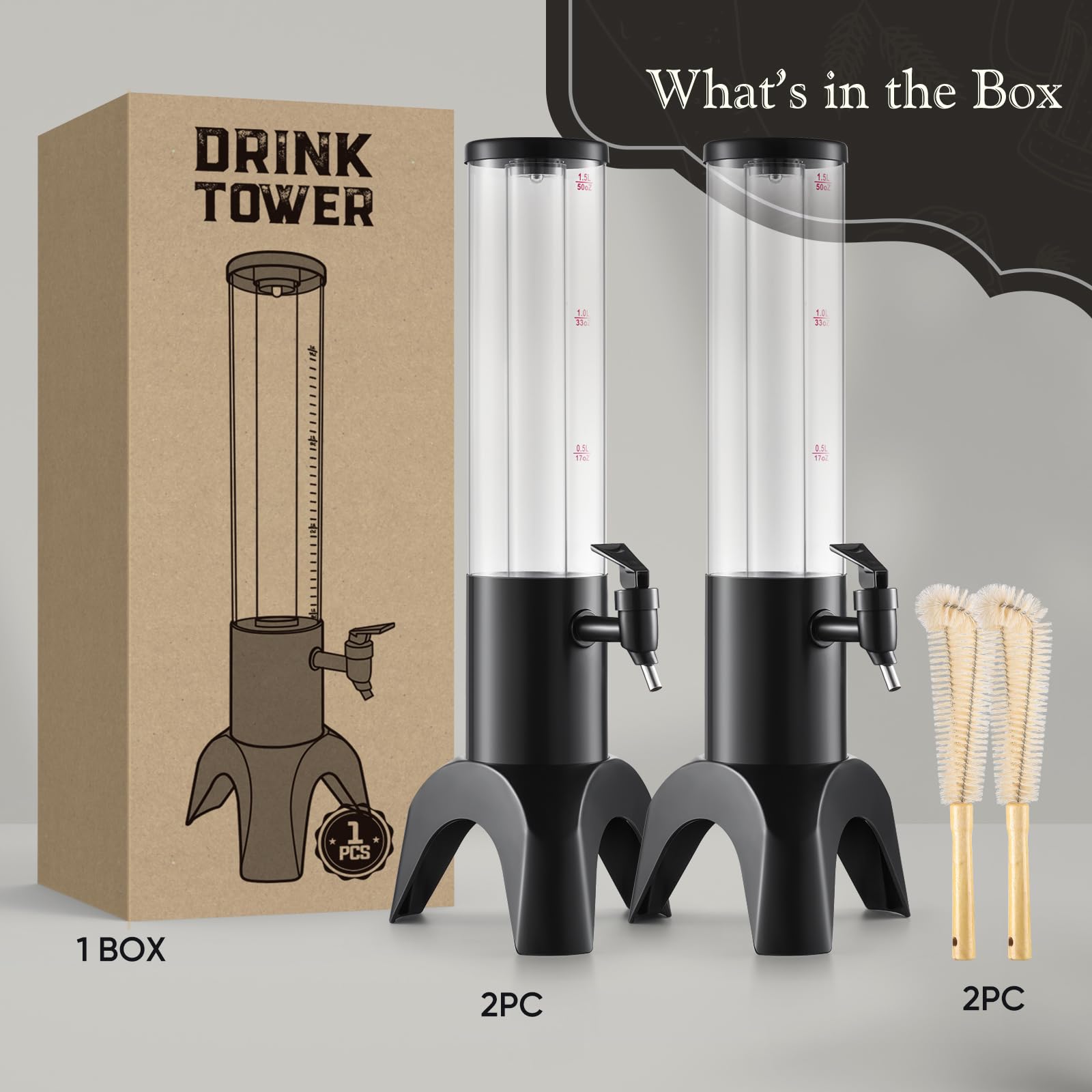 KK KMKGOKO 2Pack Mimosa Tower 1.5-Liter, 50 fl oz Mimosa Drink Tower Dispenser with Ice Tube and LED Light, Tabletop Beer Dispenser (50 fl oz-2Pack)
