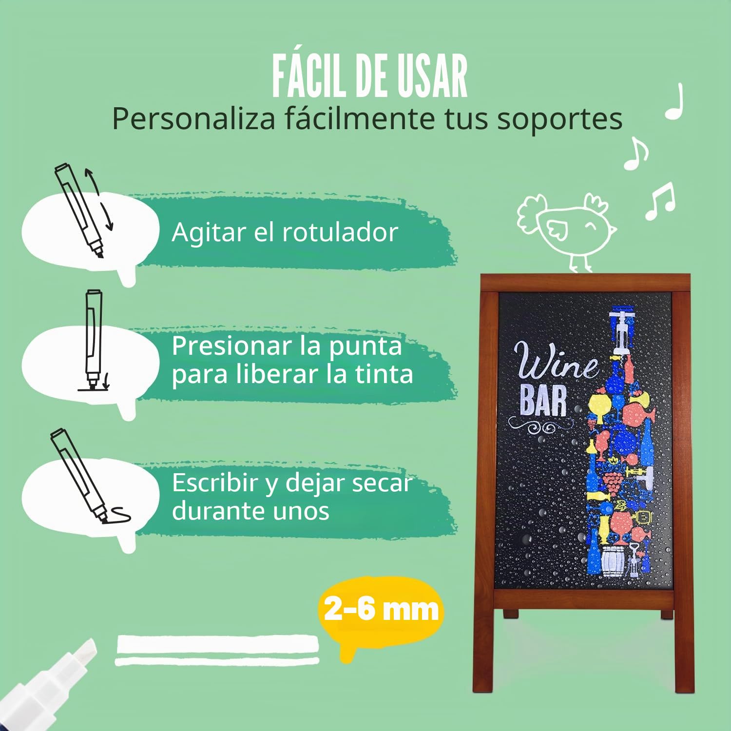SECURIT - Rotulador de Tiza Líquida Impermeable - Para Superficies No Porosas (Pizarra, Vidrio, Metal, Espejo, etc.) - Punta Fina 2-6 mm - Blanco