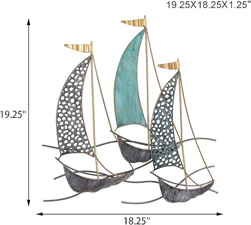 Miniatura 4 de Deco De Ville Diseño moderno contemporáneo estilo náutico barco tema metal pared escultura marina decoración, velero-D
