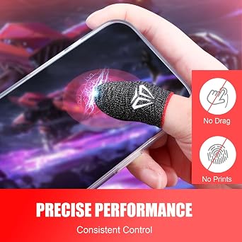 Qianyu 4 Pack Finger Sleeves for Gaming Thumb Sleeves Mobile Finger Protector Anti Sweat Ultra Thin Compression Support Mobile Gaming Stabilizer Fit All Touchscreen Devices(4)