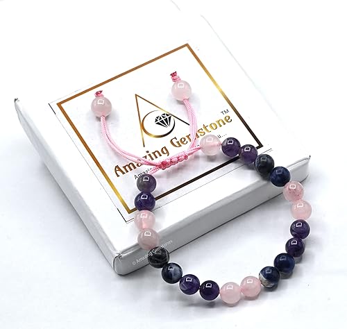 Miniatura 7 de Bracelet for Anxiety and Stress Manifestation - Rose Quartz Sodalite Amethyst Bracelet Set for Men Women Healing Calming Anxiety Stress Relief Gifts