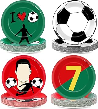 48Pcs Soccer Paper Plates Soccer Star Disposable Dessert Plates Supplies 7Inch Red and Green Sports Ball Plate Sport Party Dinnerware Decorations for Birthday Baby Shower Party Decorations