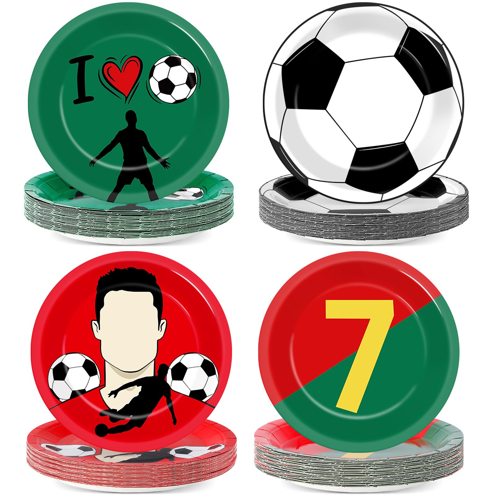 48Pcs Soccer Paper Plates Soccer Star Disposable Dessert Plates Supplies 7Inch Red and Green Sports Ball Plate Sport Party Dinnerware Decorations for
