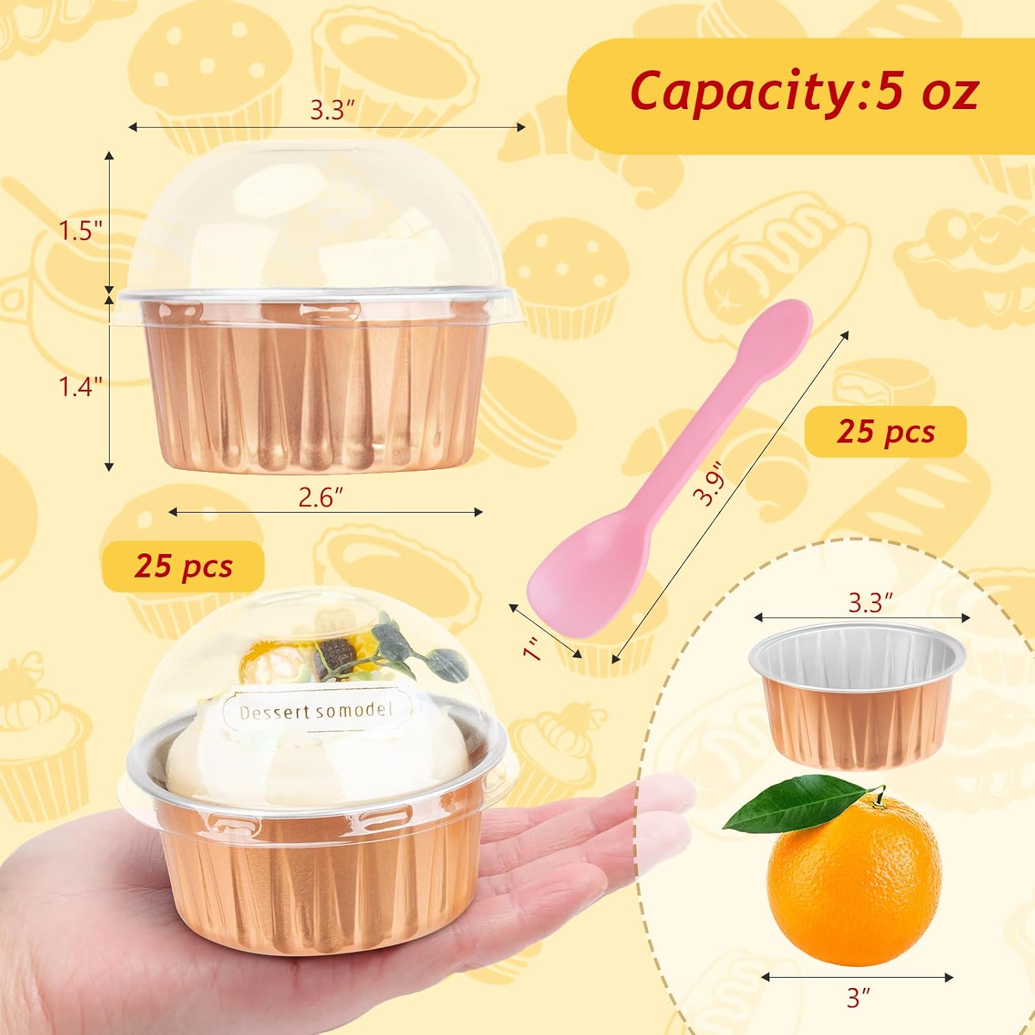LNYZQUS 5oz Dot Cake Cups with Dome Lids, Cupcake Tins Mini Cake Pans image 2