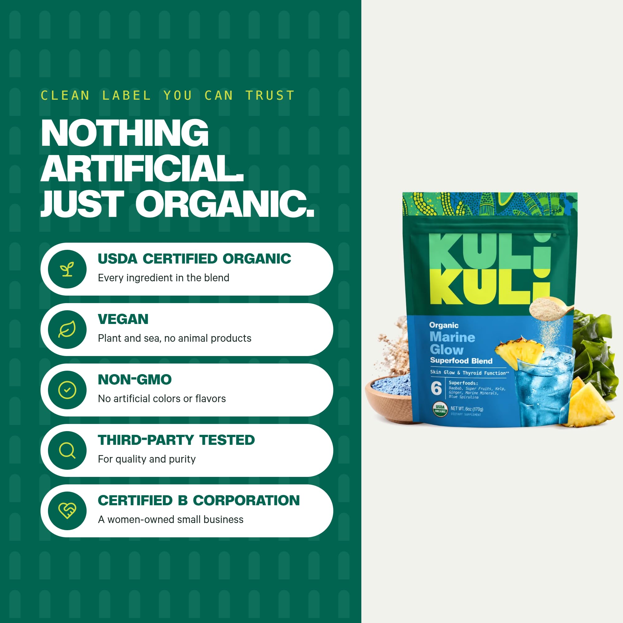 Kuli Kuli Organic Marine Glow Blue Spirulina Kelp Skin & Beauty Blend, 6oz — Amazon image 7