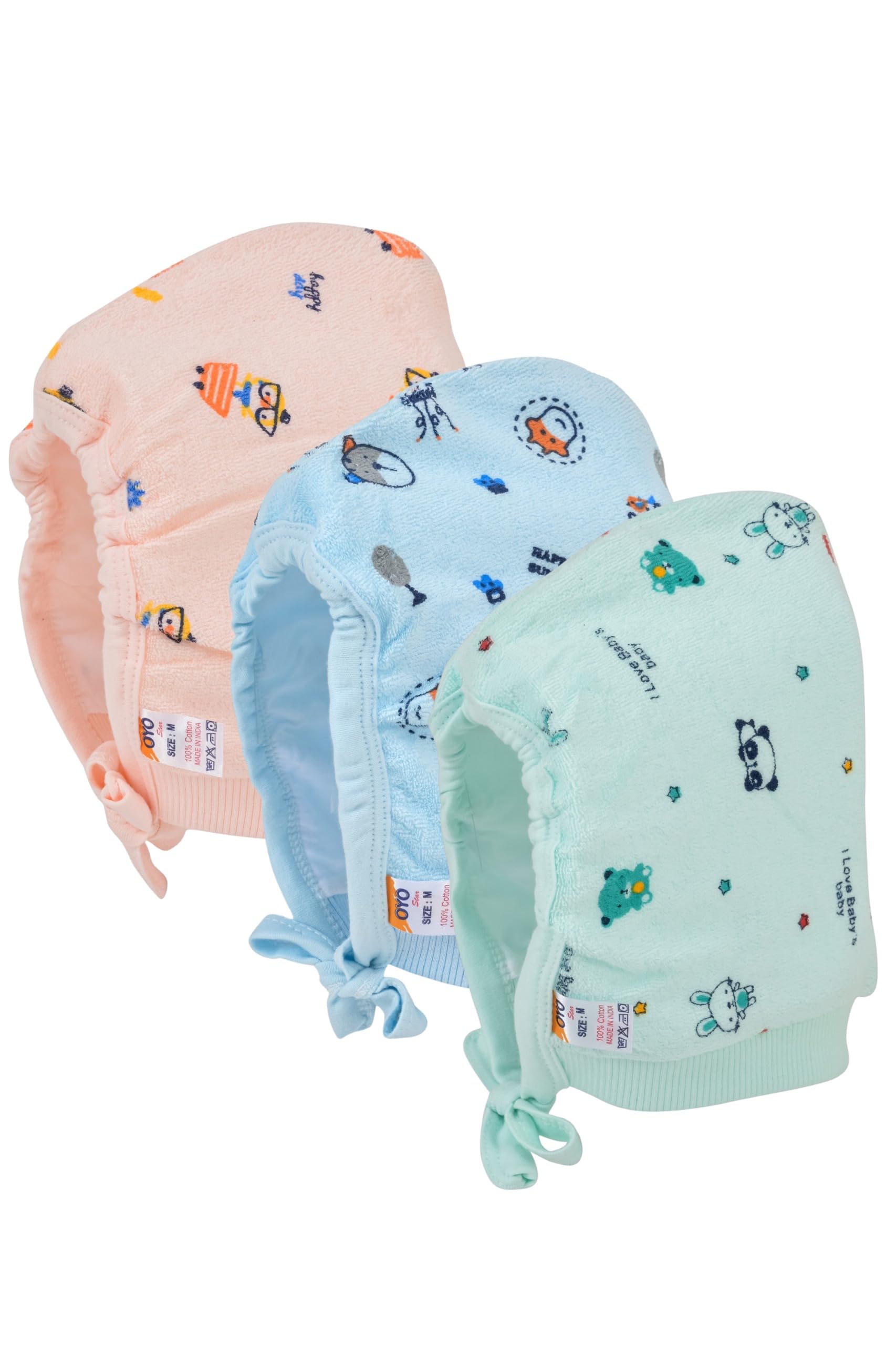 KIKE Cotton Soft Adjustable Warm Unisex New Born Baby Cap (Pack of 3 pecs) (0-3 Months, Multicolor 2)