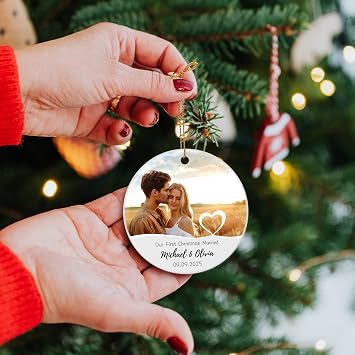 First Christmas Married Ornament, Photo Name Christmas Ornament