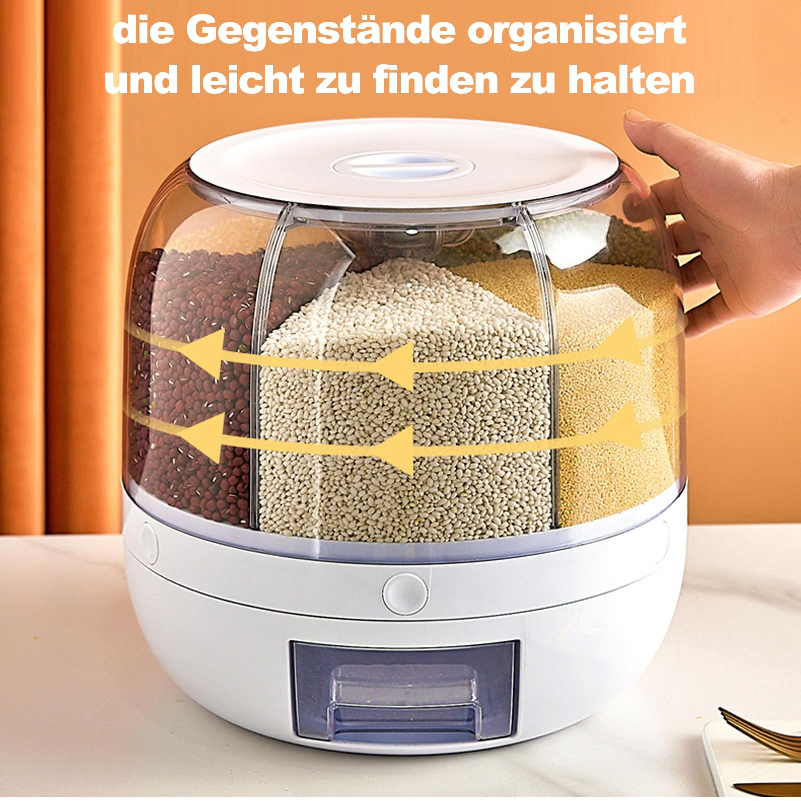 Dispensador de Cereales Giratorio 360 Grados, Contenedor Almacenamiento para Granos y Granola, Apilable con 6 Rejillas de Una Sola Capa