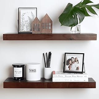 Homeforia 24inch Walnut Floating Shelves for Wall, High End Solid Real W...
