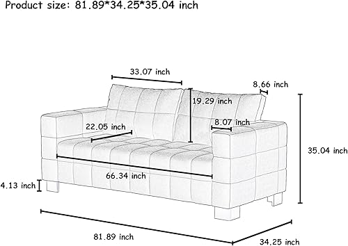 Miniatura 2 de ANTTYBALE Sofá biplaza de terciopelo capitonado con botones de mediados de siglo con patas de metal dorado y 2 almohadas 89 pulgadas 2 piezas negras