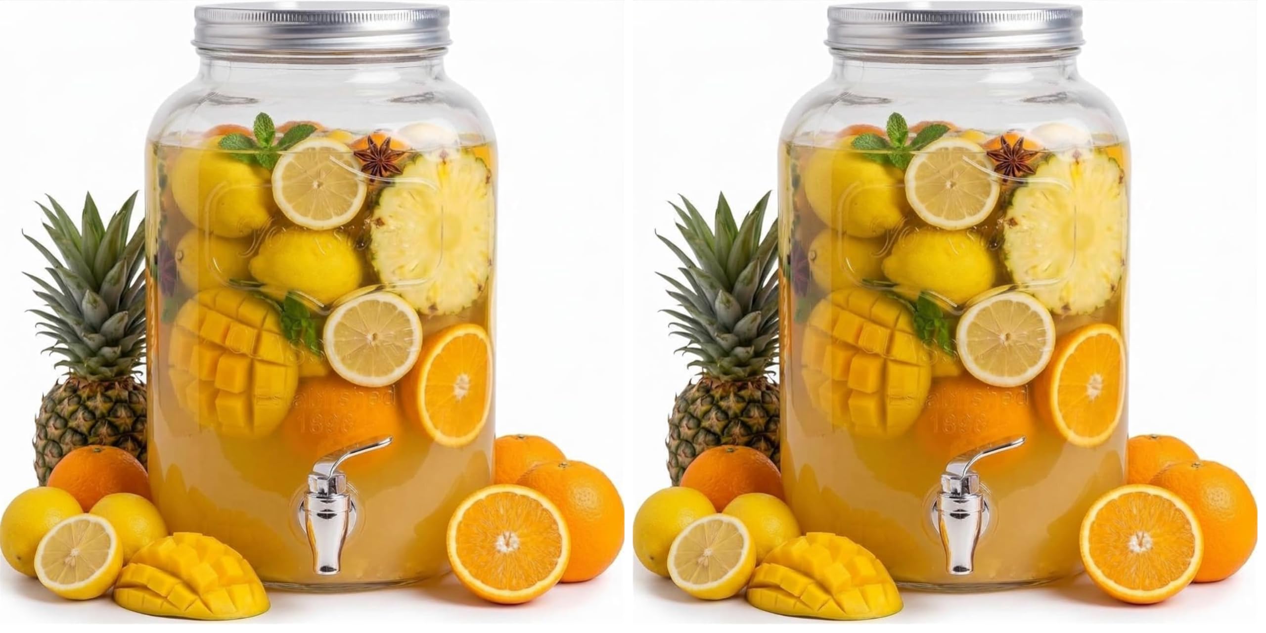 HOME DECO FACTORY - KV7177, Dispensador de Bebidas de Vidrio con Amplia Apertura y Grifo de Servicio, Diseñado para Toda la Familia, Ideal para Tus Bebidas - Capacidad: 8 L (Paquete de 2)