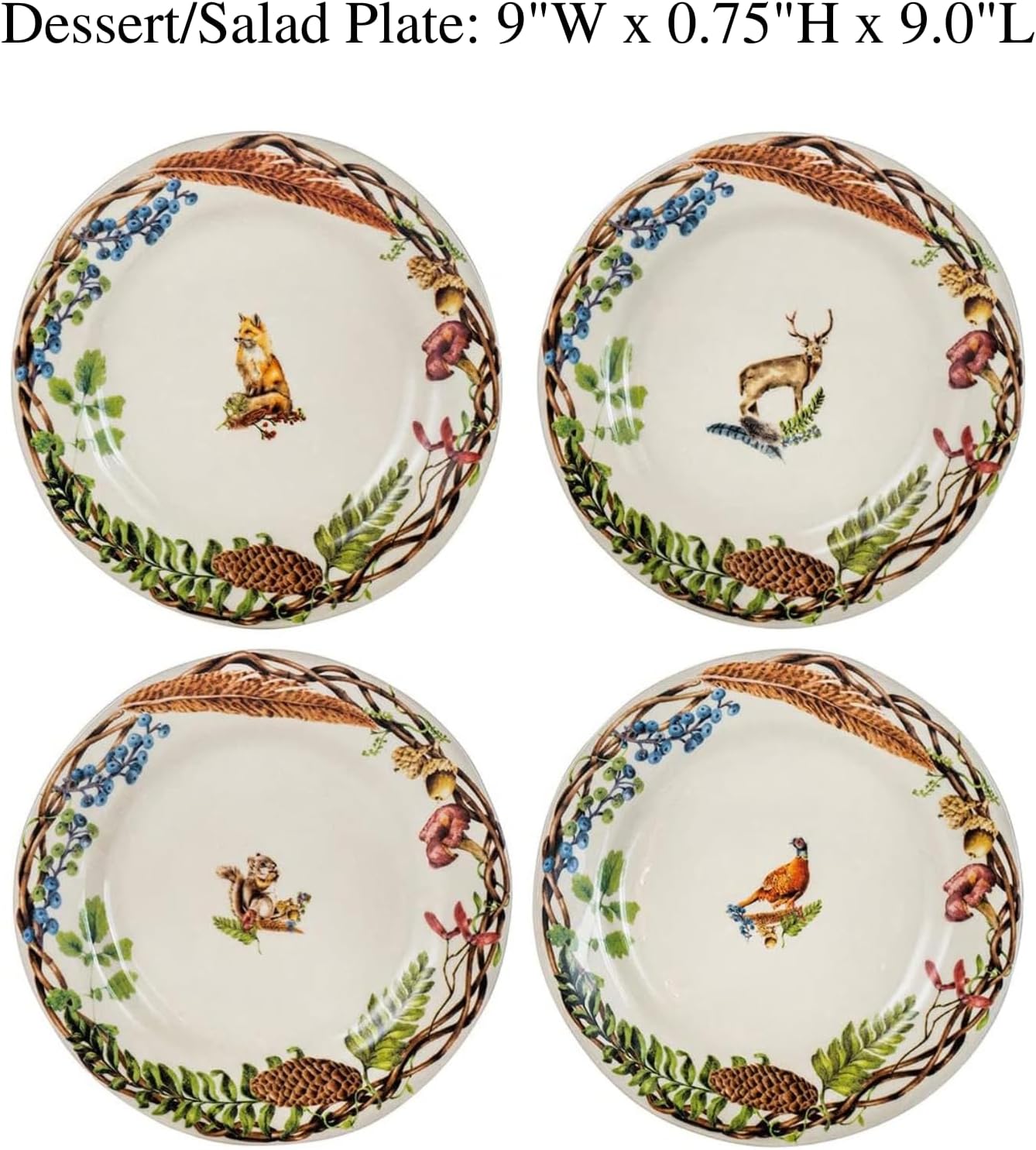 Fall Forest Walk Ceramic Dessert Plates Set of Four