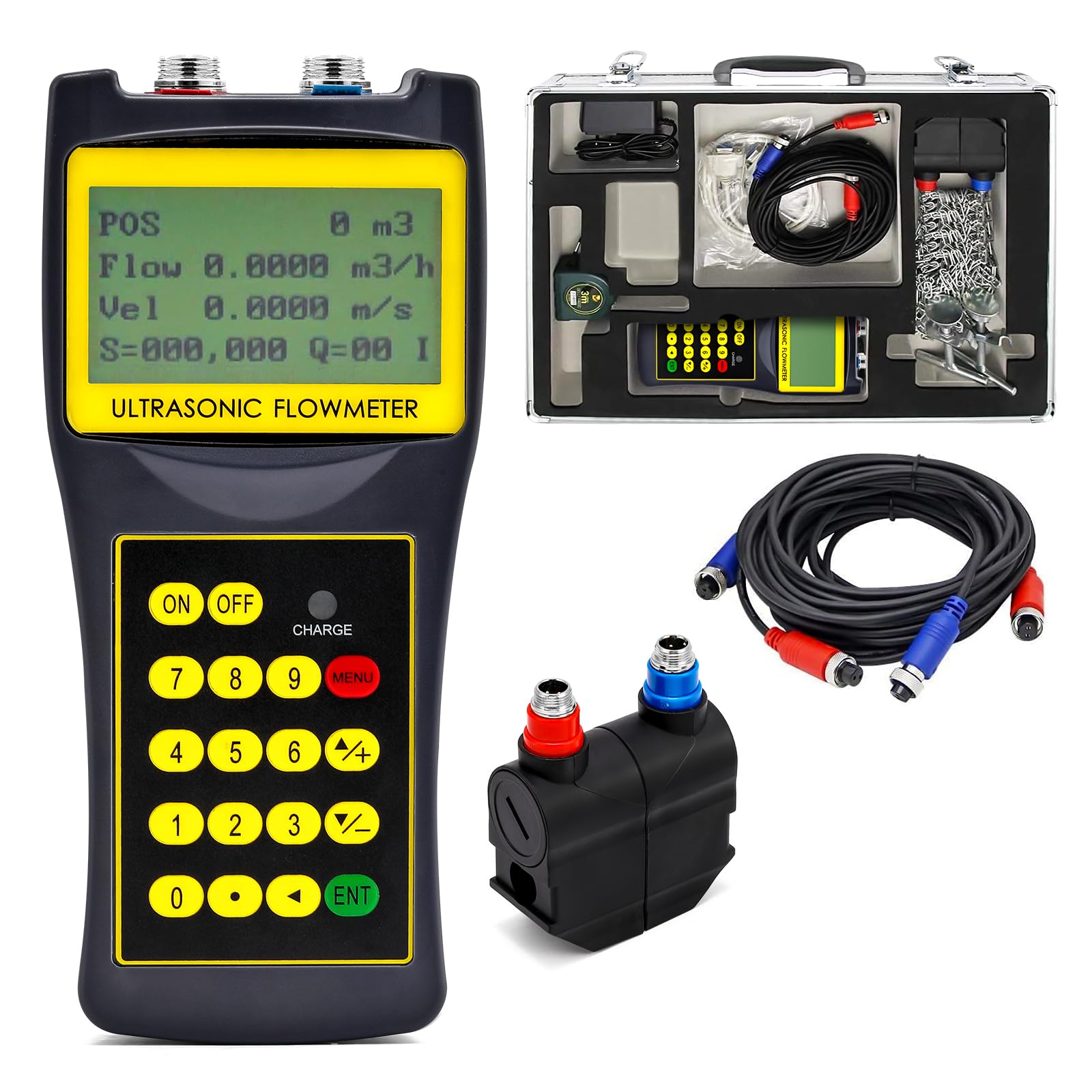 CGOLDENWALL TDS-100 Medidor de flujo ultrasónico de mano Medidor de flujo de agua Detector de velocidad Abrazadera de inspección de tuberías en el sensor (DN300-6000mm)
