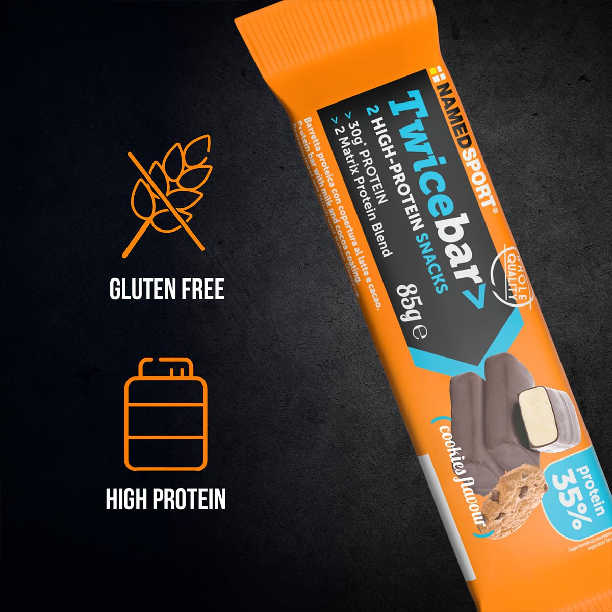 NAMEDSPORT - Barretta Proteica Cookies&Cream, Composta Unicamente di Proteine del Latte, Caseine e Proteine Concentrate, Senza Collagene, Basso Contenuto di Grassi Saturi, Brand of Italy, Box da 12