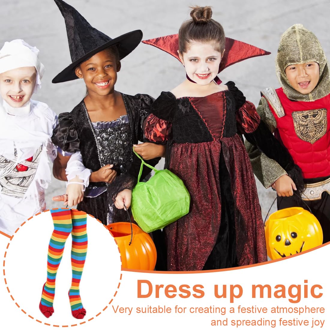 WUSCHOF Collant per bambini party fashion, righe colorate, strega, elfo, natalizio adatto per feste a tema