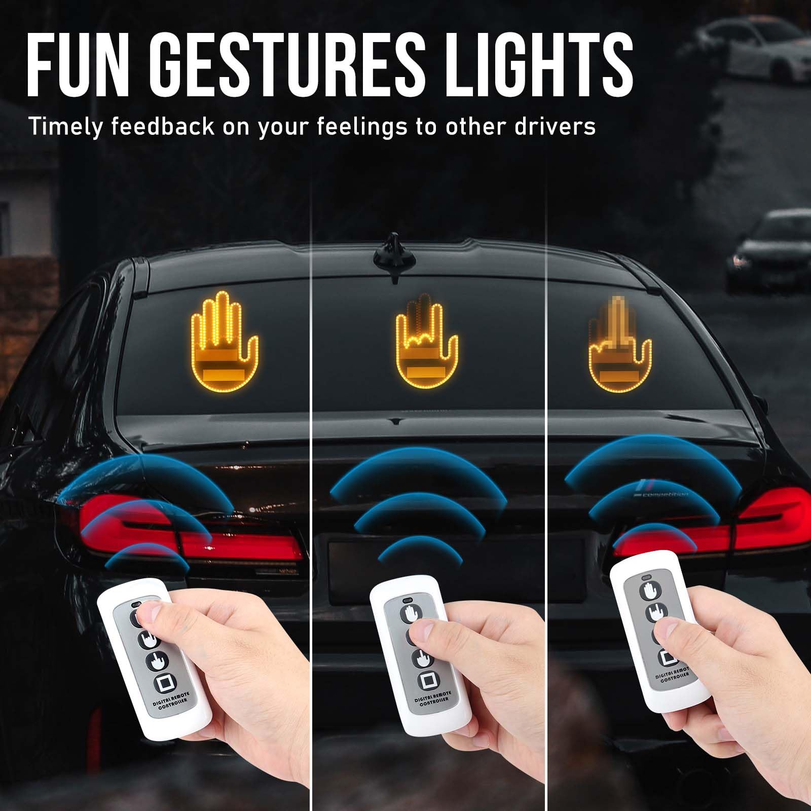 Hand Gesture Light for Car-Finger Light with Remote,3 Mode Road Rage Car Led Sign,Funny Car Accessories, Ideal Gift for Drivers