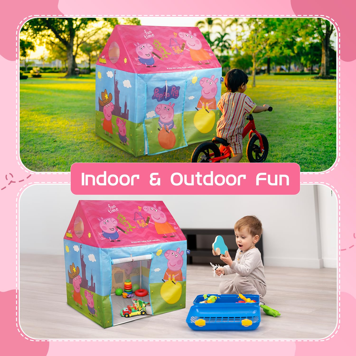 Amazon Brand Jam & Honey Kids Play Tent House, Peppa Theme, BIS Safe for Kids, Foldable Portable Indoor Outdoor Playhouse Tent for Girls Boys Age 2+ Years, Easy Assembly 2