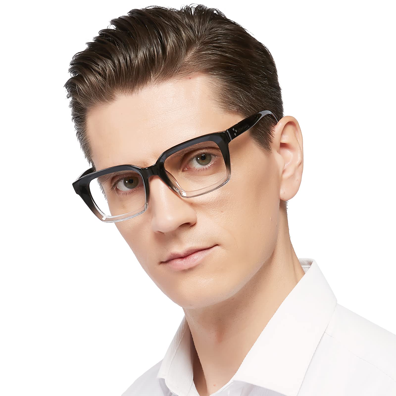MARE AZZURO Retro Square Reading Glasses +1.50 Men Large Readers 1.0 1.25 1.5 1.75 2.0 2.25 2.5 2.75 3.0 3.5 4.0 5.0 6.0 (Black+clear, 1.50)